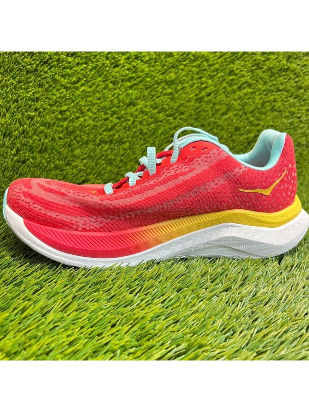 Hoka Women's Coral Yellow Teal Running Shoe - Picture 2 of 9